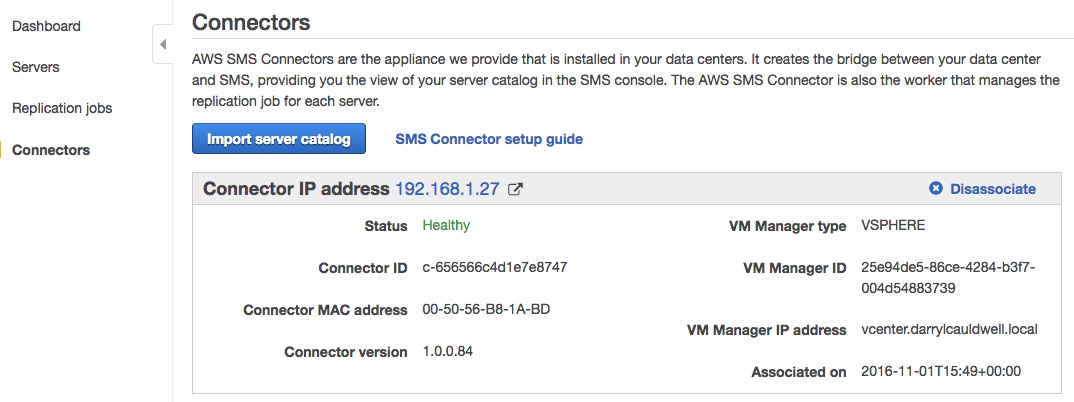 AWS Server Migration Service Import Server Catalog