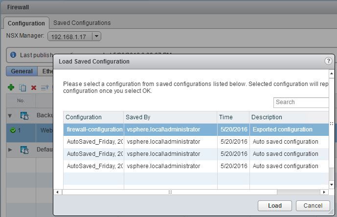 NSX Firewall Restore