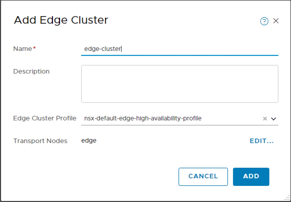 NSX-T Add Edge Cluster