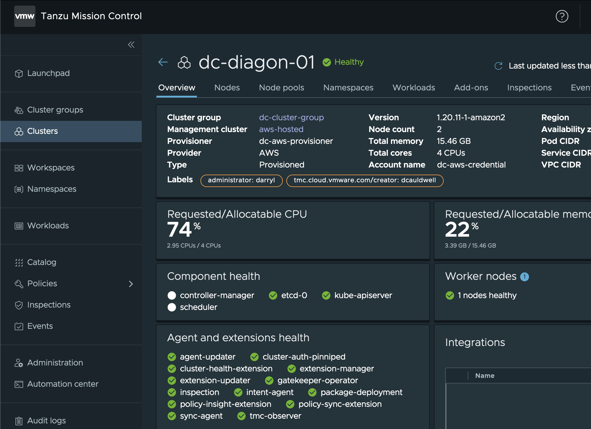 Tanzu Mission Control Cluster Health