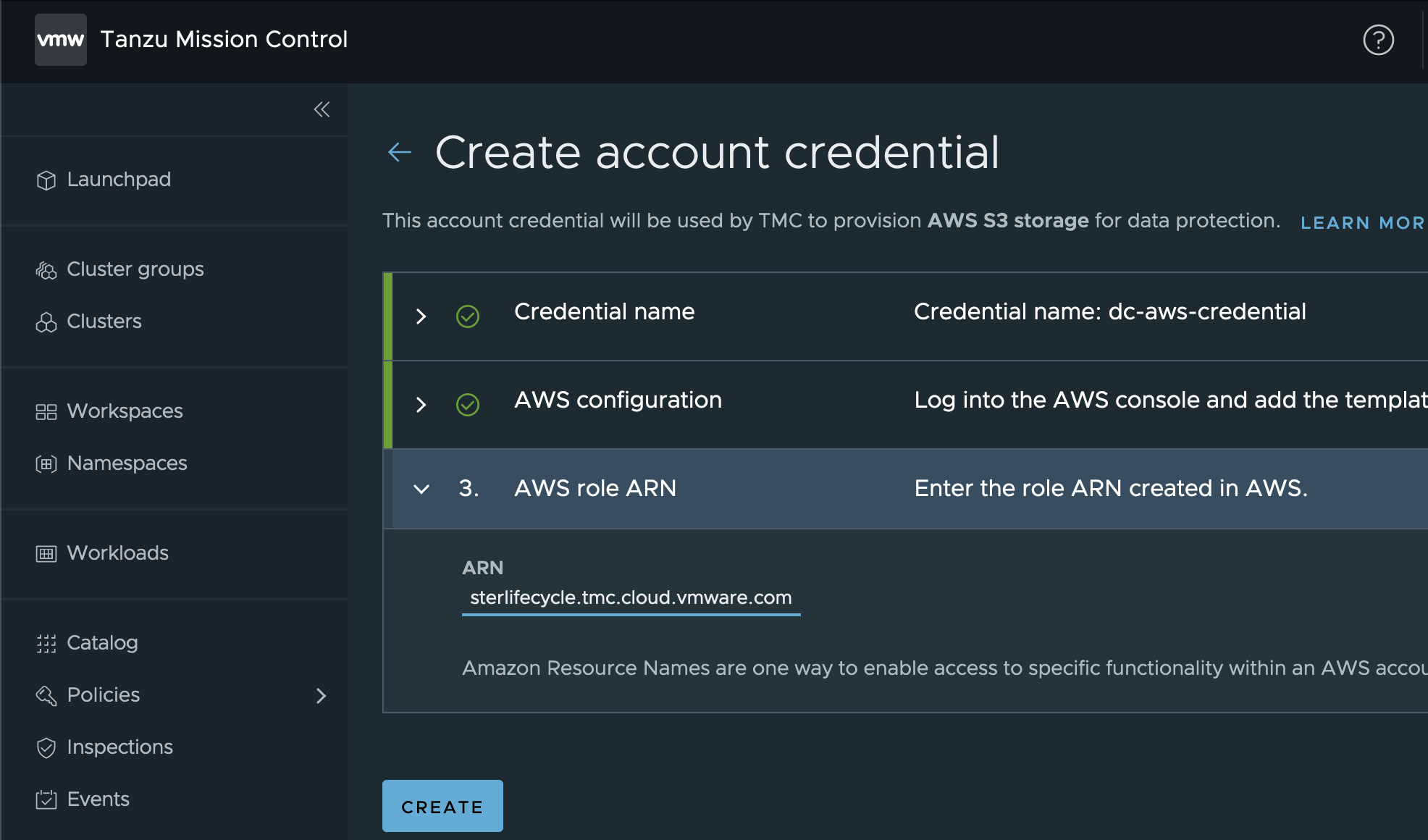 Tanzu Mission Control Credential ARN