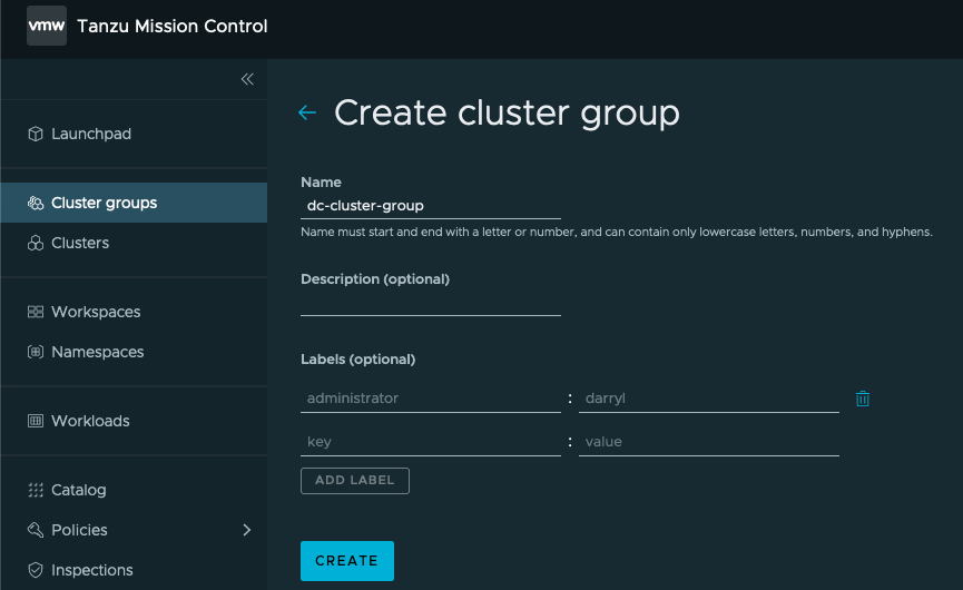 Tanzu Mission Control Cluster Group