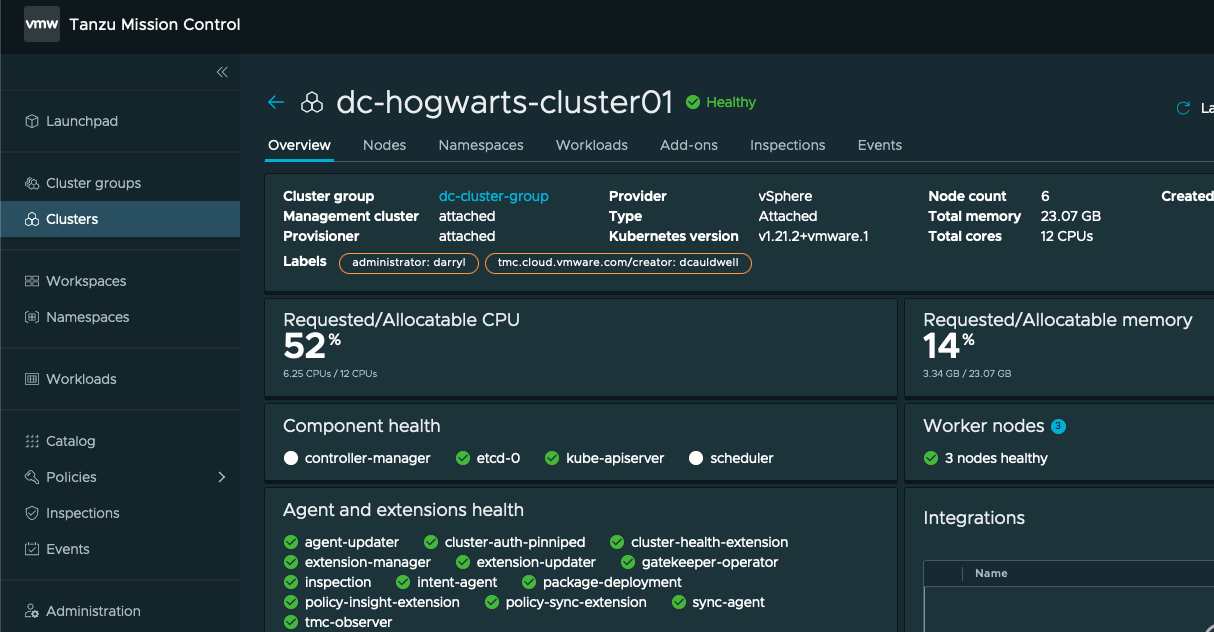 Tanzu Mission Control Cluster Health