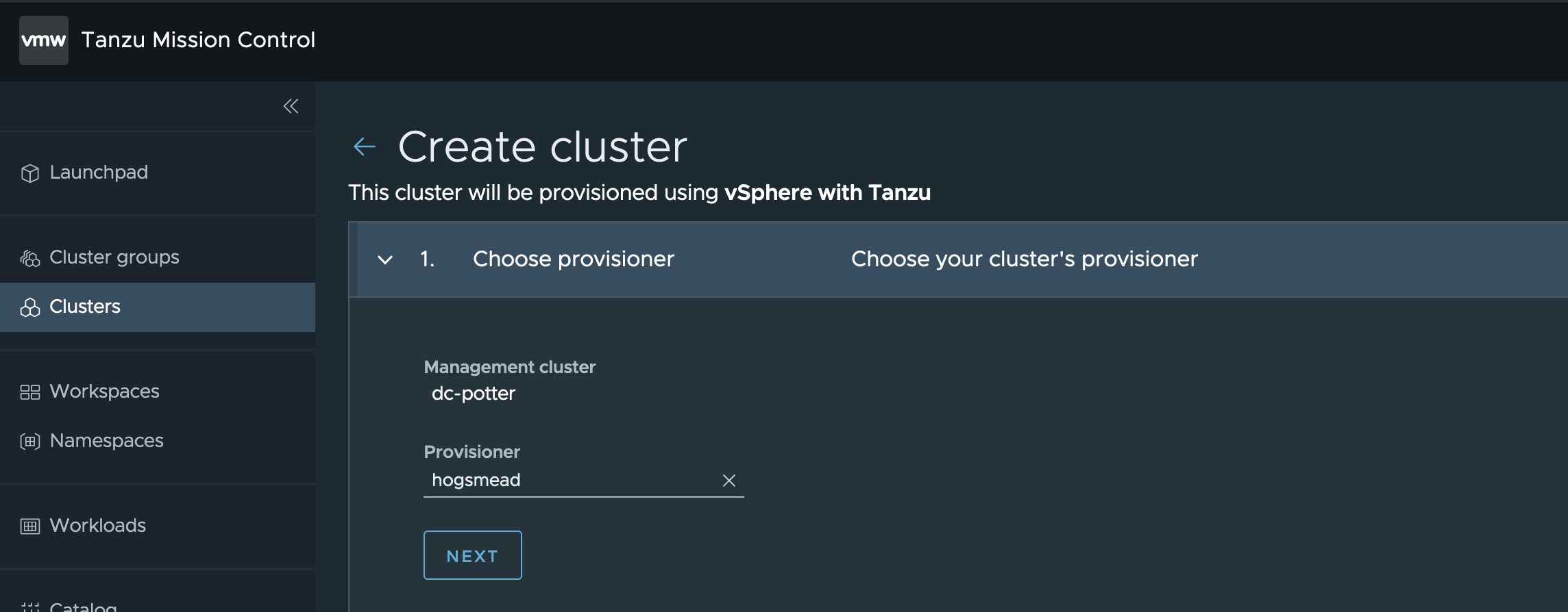 Tanzu Mission Control Cluster Provising Provider