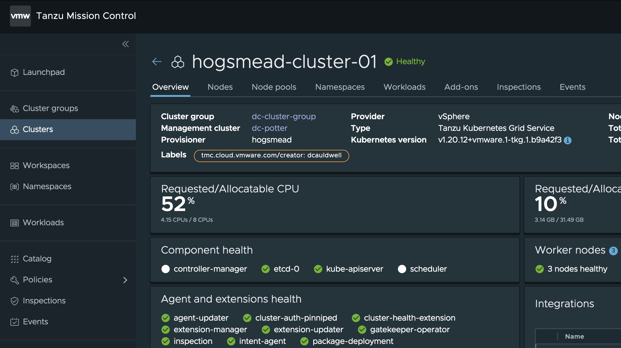 Tanzu Mission Control Cluster Provising Registered