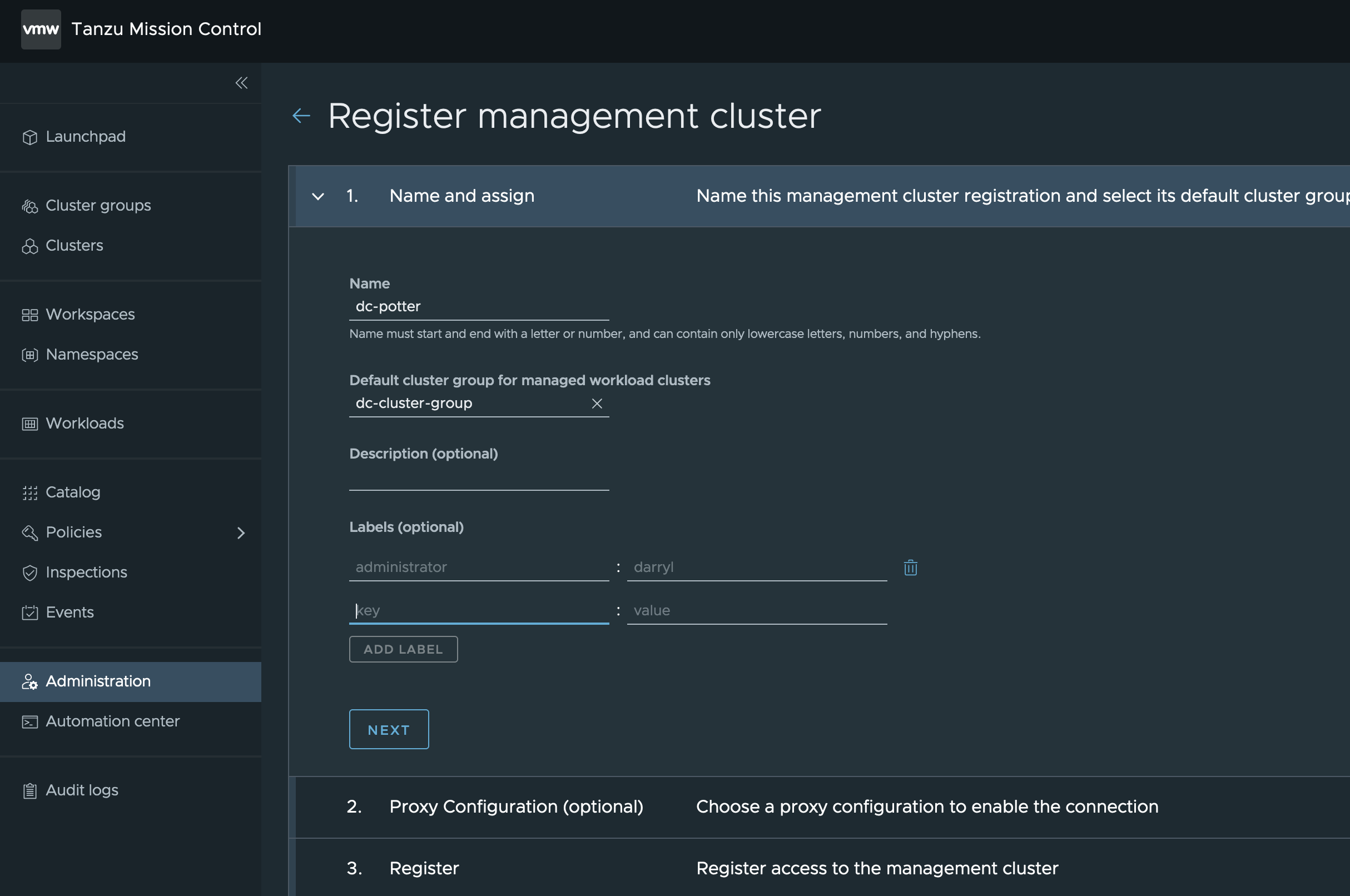 Tanzu Mission Control Supervisor Cluster Metadata